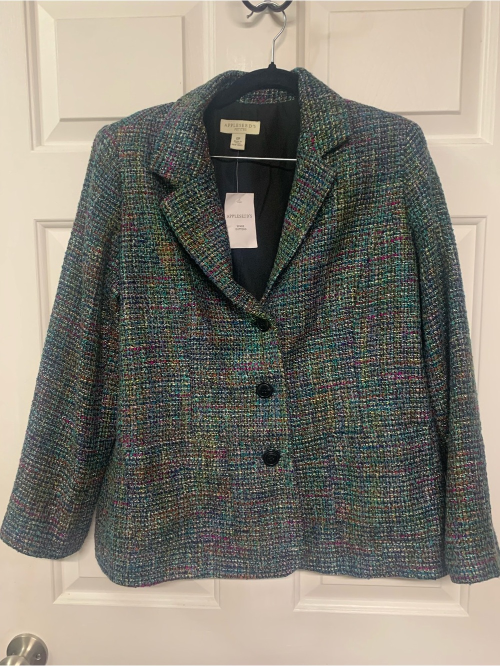 BEAUTIFUL Appleseed's Multicolor Tweed Blazer Jacket in Green & Blue Hues
